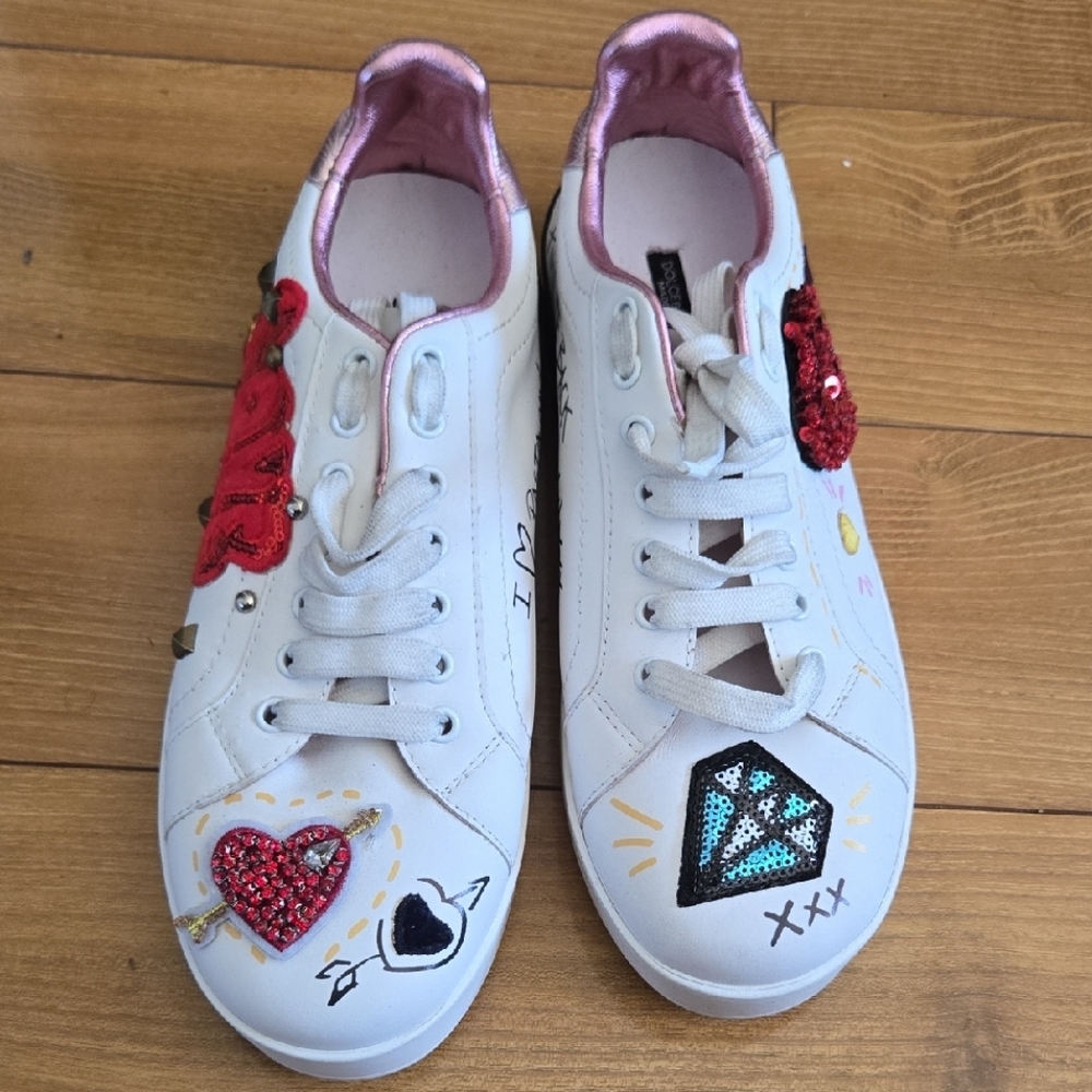 Dolce & Gabbana White Sneakers with Red and Black Graphics